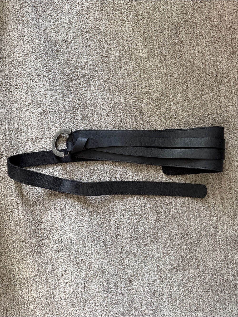 Free People Black Leather Wrap Belt with Metal D-Ring
